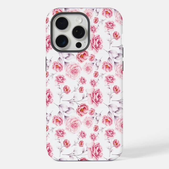 Stylish Pink Floral Pattern Chic Aesthetic  iPhone Case (Back)