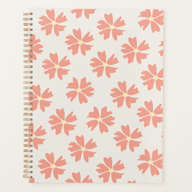 Stylish Pink Floral Pattern Off-White Planner (Front)