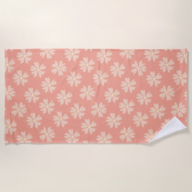 Stylish Pink Floral Pattern Rose Pink Beach Towel (Front)