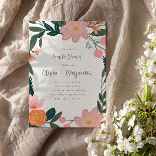 Stylish Pink Garden Floral Couples Bridal Shower Invitation
