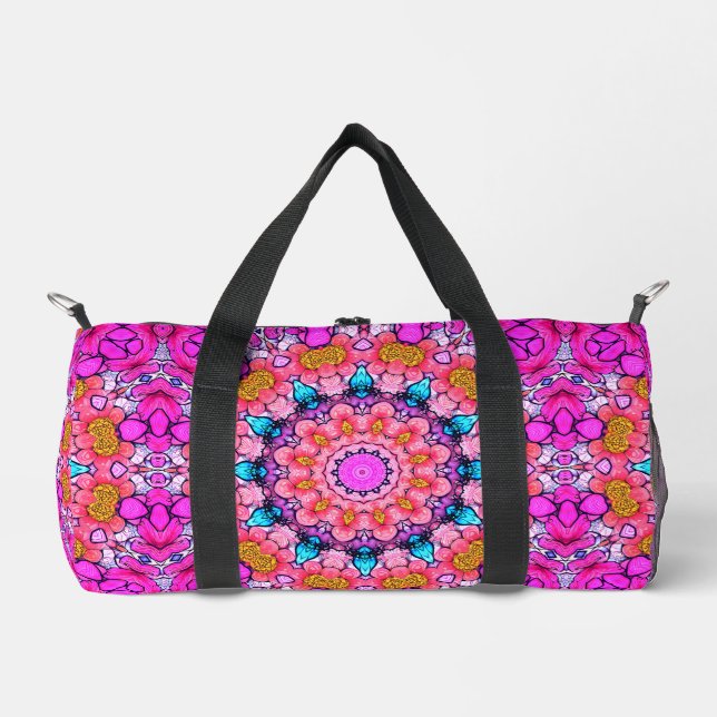 Stylish Pink Geometric Design Duffel Bag (Front)