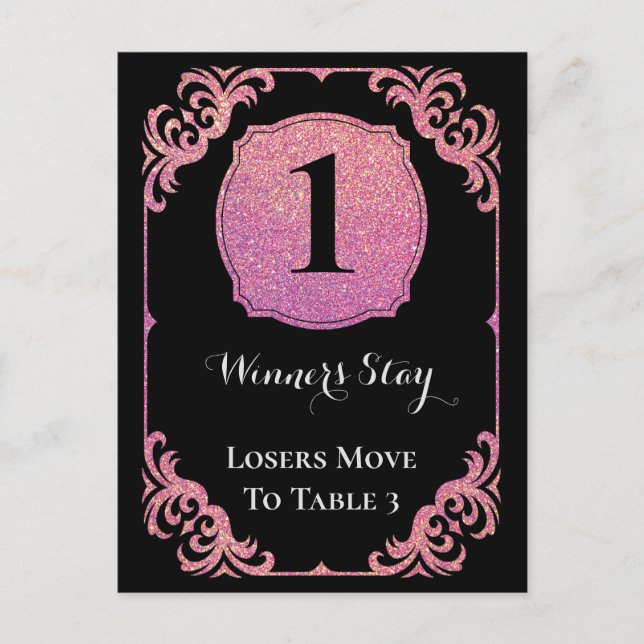 Stylish Pink Glitter Bunco One Table Card (Front)