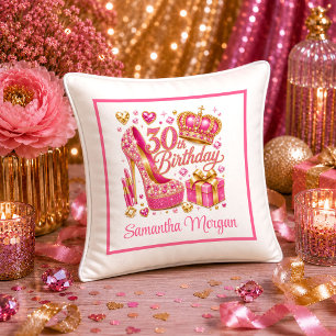 Stylish Pink Glitter Confetti 30th Birthday Pillow