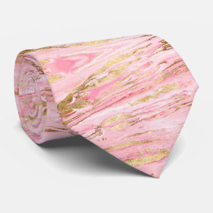 Stylish Pink Gold Abstract Marble Liquid Paint Tie