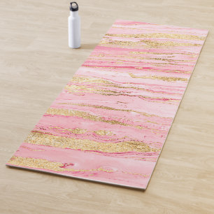 Stylish Pink Gold Abstract Marble Liquid Paint Yoga Mat