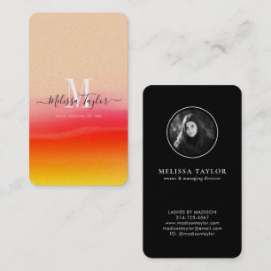 Stylish Pink Gold Abstract Monogrammed Holographic Business Card