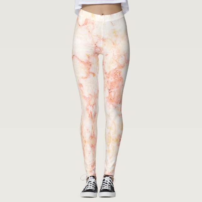 Stylish Pink Gold Blush Marble Leggings (Front)