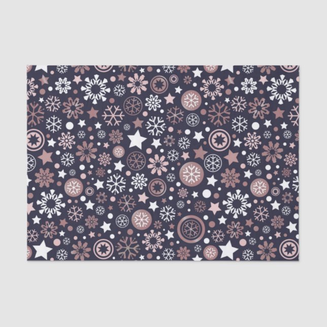 Stylish pink gold metallic winter xmas snowflakes tissue paper (Front)
