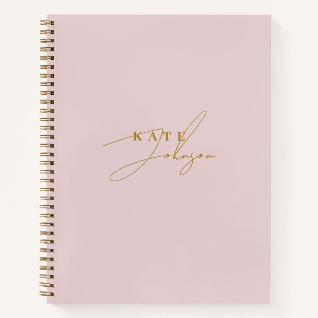 Stylish Pink Gold Signature Script Monogram Notebook (Front)