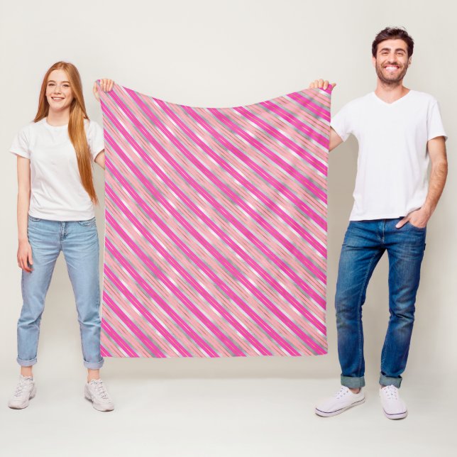 Stylish Pink, Gold & Silver Foil Christmas Stripes Fleece Blanket (In Situ)