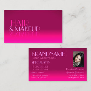 Stylish Pink Gradient Mirror Font Classic Photo Business Card