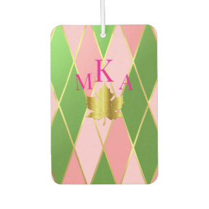 Stylish Pink & Green Argyle Monogram Air Freshener