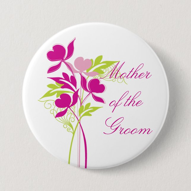Stylish Pink & Green Bouquet Bridal Party Button (Front)