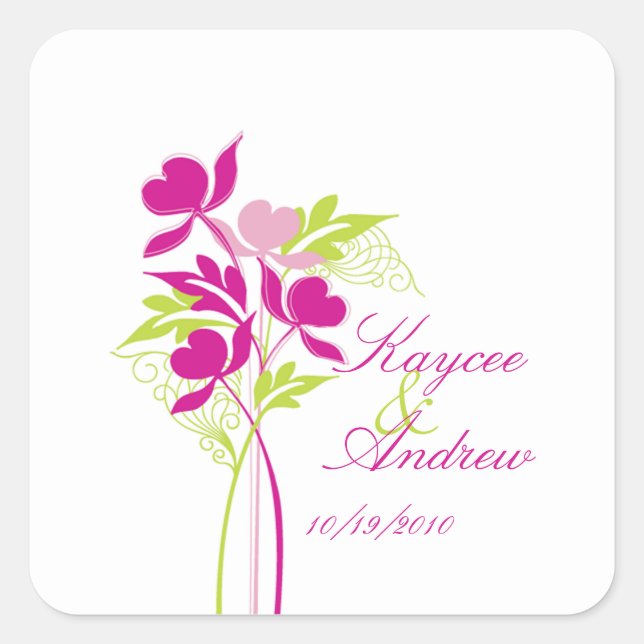 Stylish Pink & Green Bouquet Wedding Square Square Sticker (Front)