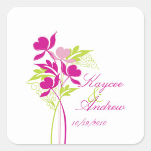 Stylish Pink & Green Bouquet Wedding Square Sticker