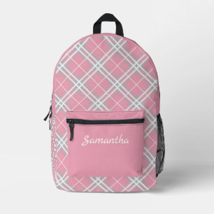 Stylish Pink & Grey Tartan Pattern Personalized Printed Backpack