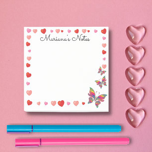 stylish pink hearts and butterflies personalize post-it notes