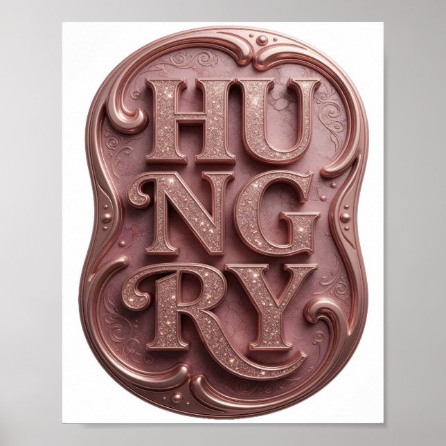 Stylish Pink HUNGRY Slogan Design Poster (Front)