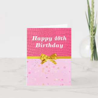 Stylish Pink Leather look Sparkly 40th Birthday Card