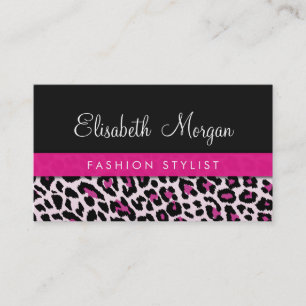 Stylish Pink Leopard Print Girly Ribbon Networking Business Card