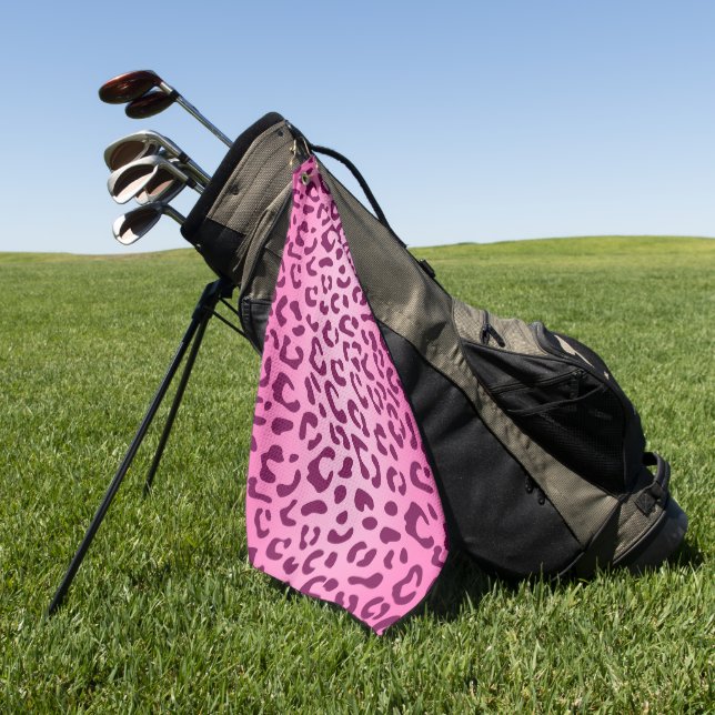Stylish Pink Leopard Print Golf Towel (Green)