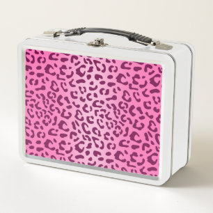 Stylish Pink Leopard Print Metal Lunch Box