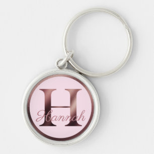 Stylish Pink Letter H Rose Gold Metallic Monogram Keychain