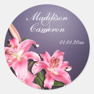 STYLISH PINK LILIES - Stickers/Seals Classic Round Sticker