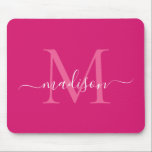 Stylish Pink Magenta White Monogram Script Modern Mouse Pad<br><div class="desc">Stylish Hot Pink Magenta White Monogram Script Simple Modern Mouse Pad</div>