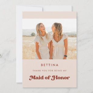 Stylish Pink Maid of honour thank you Photo card