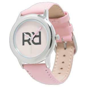 Stylish Pink Modern Script Girls Monogram Initial Watch