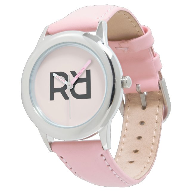 Stylish Pink Modern Script Girls Monogram Initial Watch (Angled)