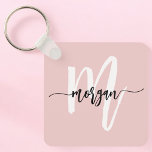 Stylish Pink Modern Script Girly Monogram Name Keychain<br><div class="desc">Keep your keys stylishly organized with the Stylish Pink Modern Script Girly Monogram Name Keychain. This chic accessory features a beautiful blush pink background with a personalized monogram in an elegant modern script, making it a unique statement piece. Crafted from durable materials, this keychain is designed to withstand daily use...</div>