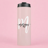 Stylish Pink Modern Script Girly Monogram Name