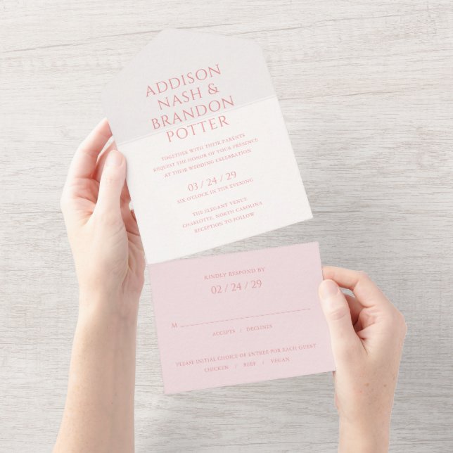 Stylish Pink Modern Wedding All In One Invitation (Tearaway)