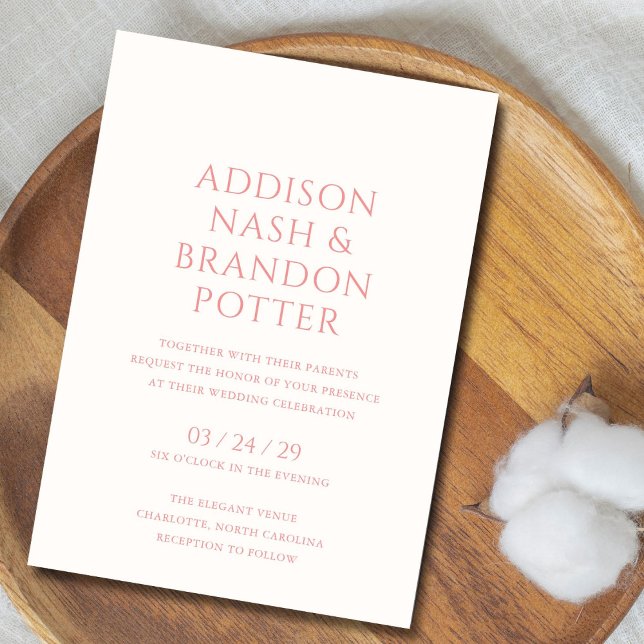 Stylish Pink Modern Wedding Invitation (Creator Uploaded)