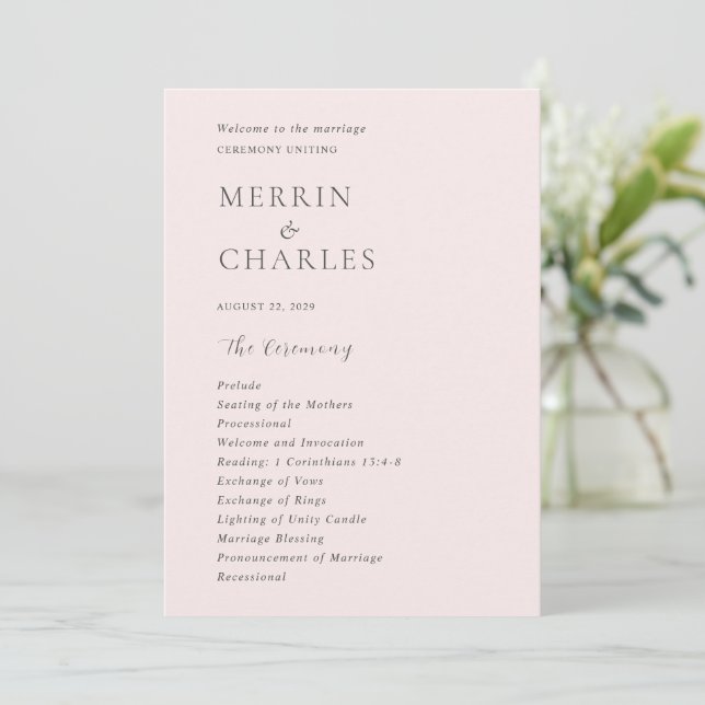 Stylish Pink Modern Wedding Program (Standing Front)