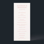 Stylish Pink Modern Wedding Program<br><div class="desc">Elegant wedding program featuring a classic design with a simple layout.  Your names and wedding date are prominently displayed in a large traditional serif font.  The simplicity of this design is great for a formal wedding.</div>
