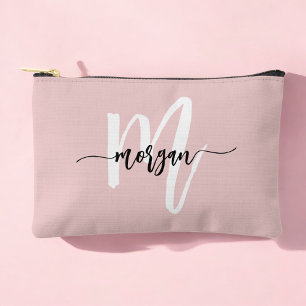 Stylish Pink Monogram Name Girl's Script  Accessory Pouch