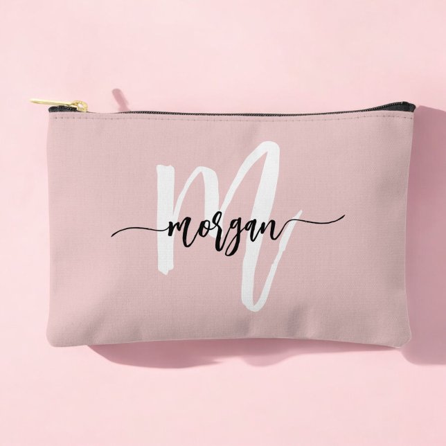 Stylish Pink Monogram Name Girl's Script  Accessory Pouch (Creator Uploaded)