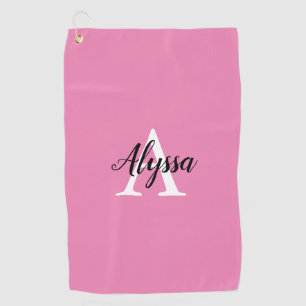 Stylish Pink Monogram Script Golf Towel