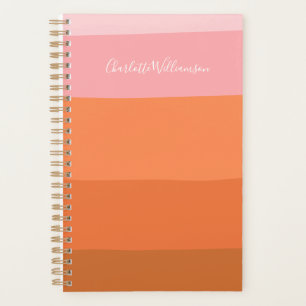Stylish Pink Orange Abstract Stripes Script Name  Planner