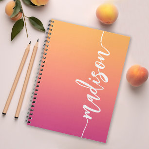 Stylish Pink Orange Ombre Calligraphy Name Notebook