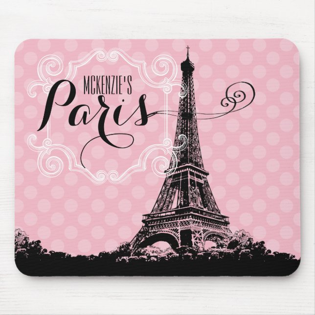 Stylish Pink Paris Eiffel Tower Add Name Mouse Pad (Front)