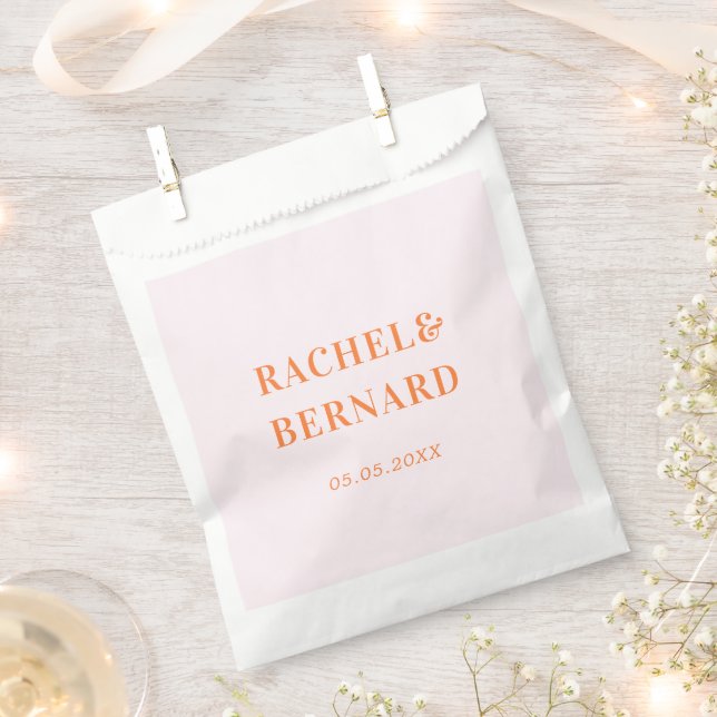 Stylish Pink & Peach Orange Typography Wedding Favour Bag (Clipped)