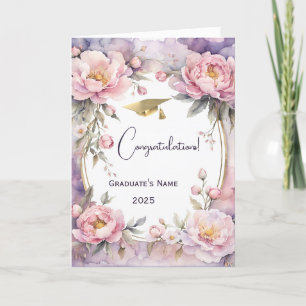 Stylish Pink Peony Oval Frame Graduation Card