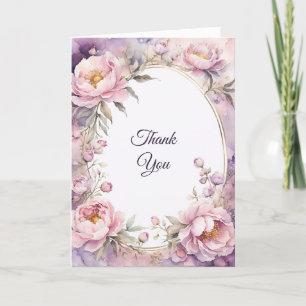 Stylish Pink Peony Watercolor Thank You Card