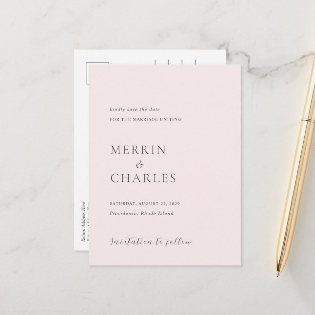 Stylish Pink Photo Modern Wedding Save the Date Announcement Postcard (Front/Back In Situ)