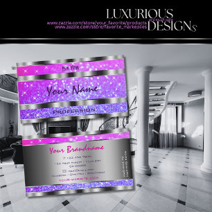 Stylish Pink Purple Glitter Sparkle Stars Silver Business Card