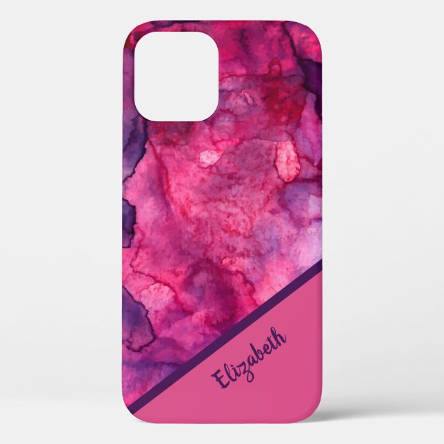 Stylish Pink Purple Watercolor Personalize Case-Mate iPhone Case (Back)